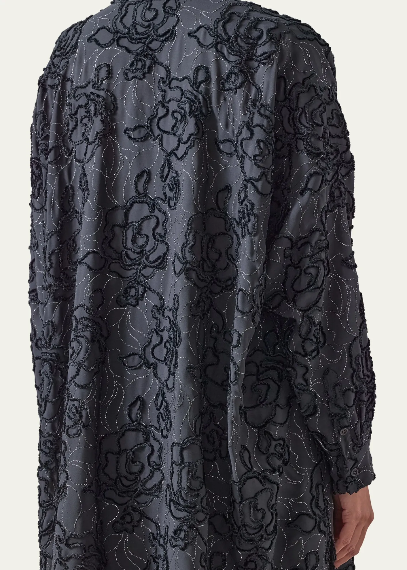 EskandarWide A-Line Collarless Shirt With Slits (Very Long Length)