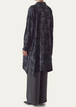 EskandarWide A-Line Collarless Shirt With Slits (Very Long Length)