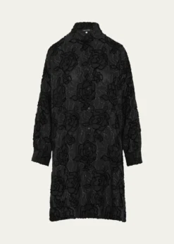 EskandarWide A-Line Collarless Shirt With Slits (Very Long Length)