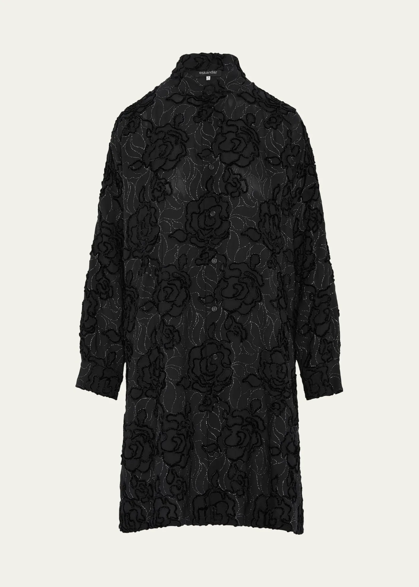 EskandarWide A-Line Collarless Shirt With Slits (Very Long Length)
