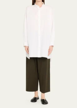 EskandarWide A-Line Collarless Classic Shirt (Long Plus)