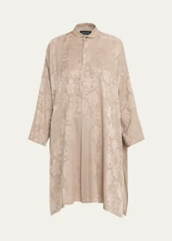 EskandarWide A-Line Double Stand Collar Shirt - Very Long Length With Slits