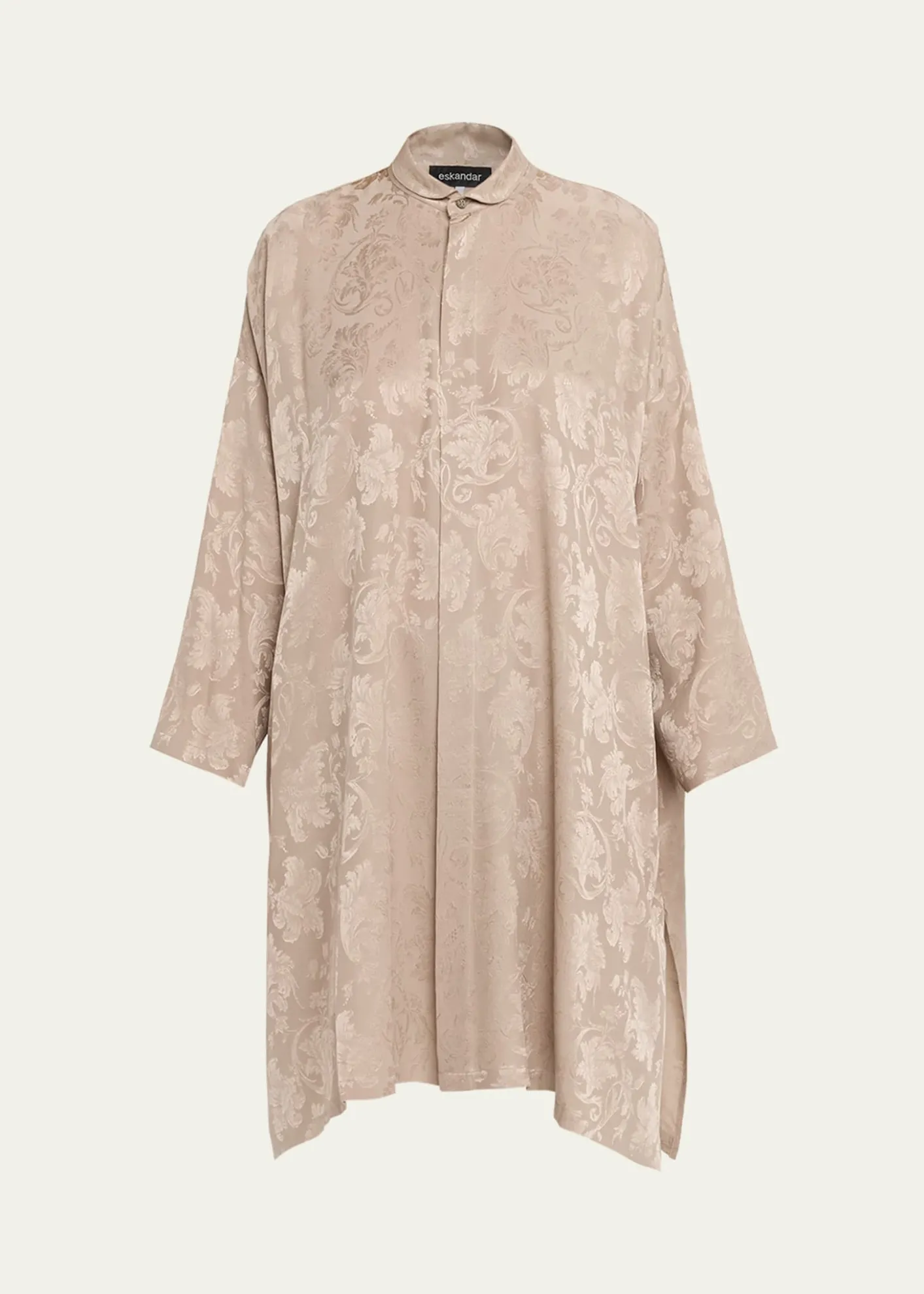 EskandarWide A-Line Double Stand Collar Shirt - Very Long Length With Slits