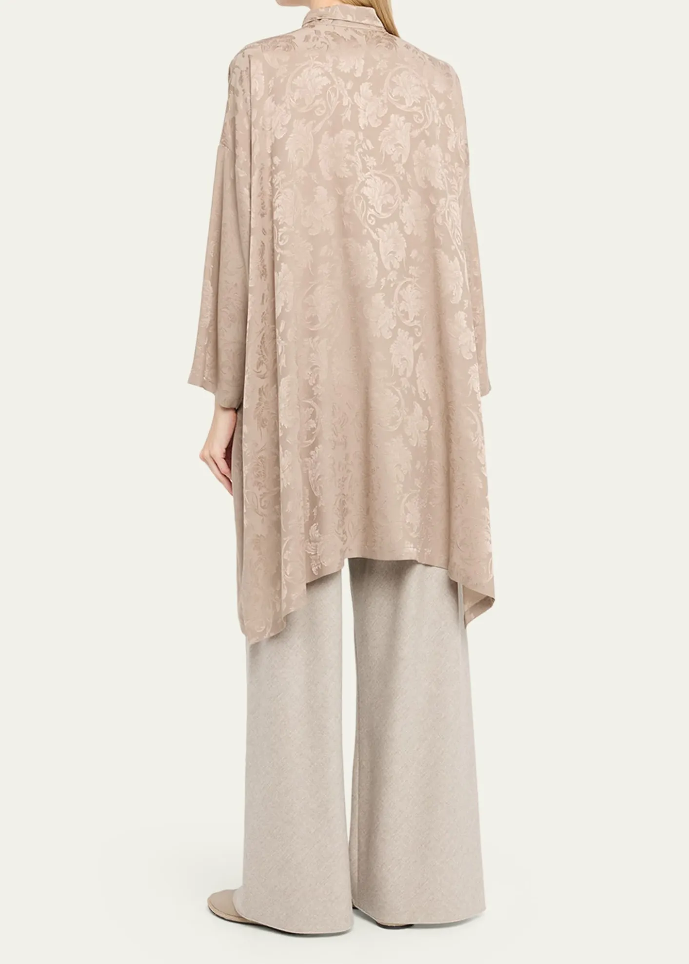 EskandarWide A-Line Double Stand Collar Shirt - Very Long Length With Slits