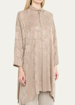 EskandarWide A-Line Double Stand Collar Shirt - Very Long Length With Slits