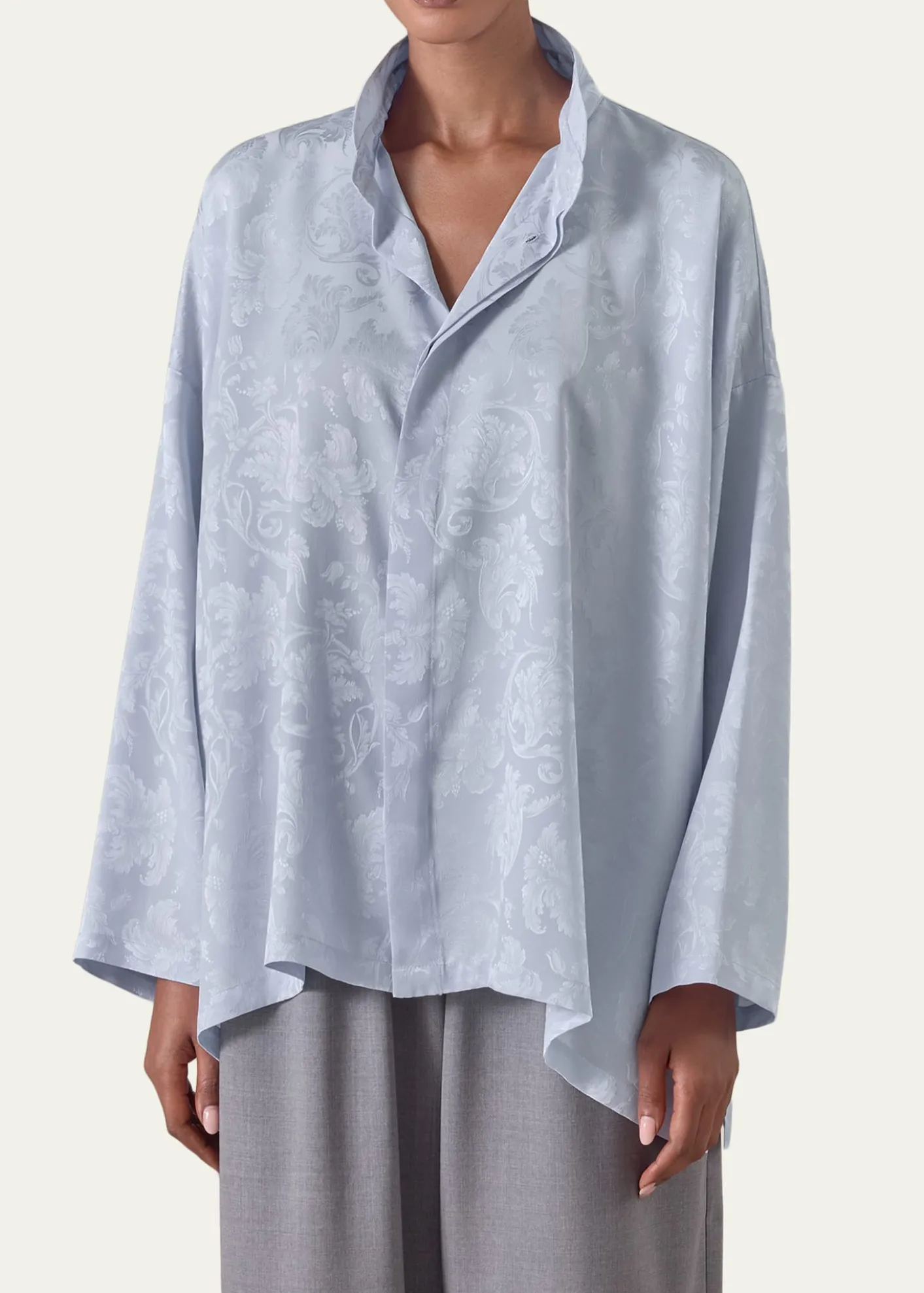 EskandarWide A-Line Double Stand Collar Shirt - Mid Plus Length