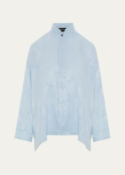 EskandarWide A-Line Double Stand Collar Shirt - Mid Plus Length