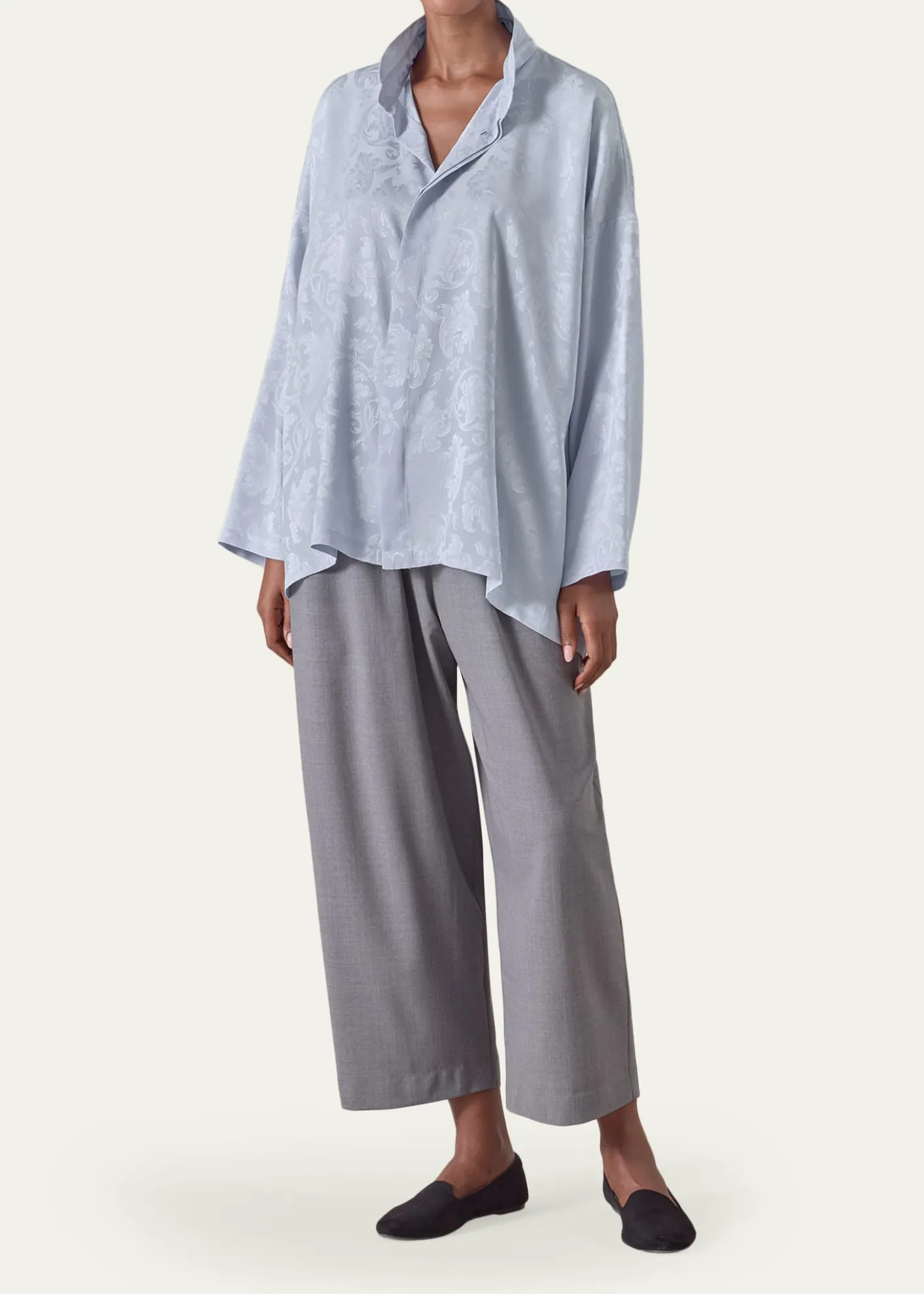EskandarWide A-Line Double Stand Collar Shirt - Mid Plus Length