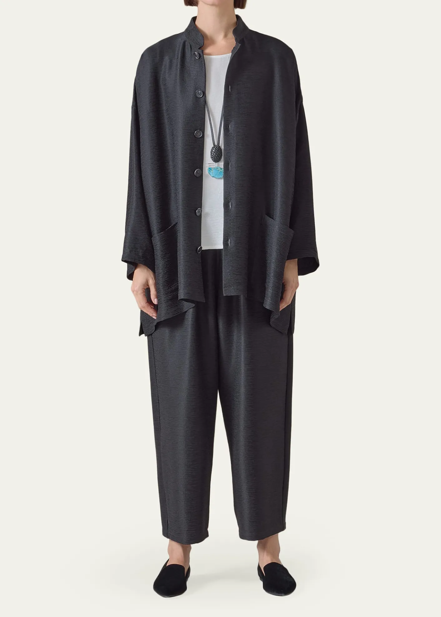 EskandarWide A-Line Mandarin Jacket - Long Length
