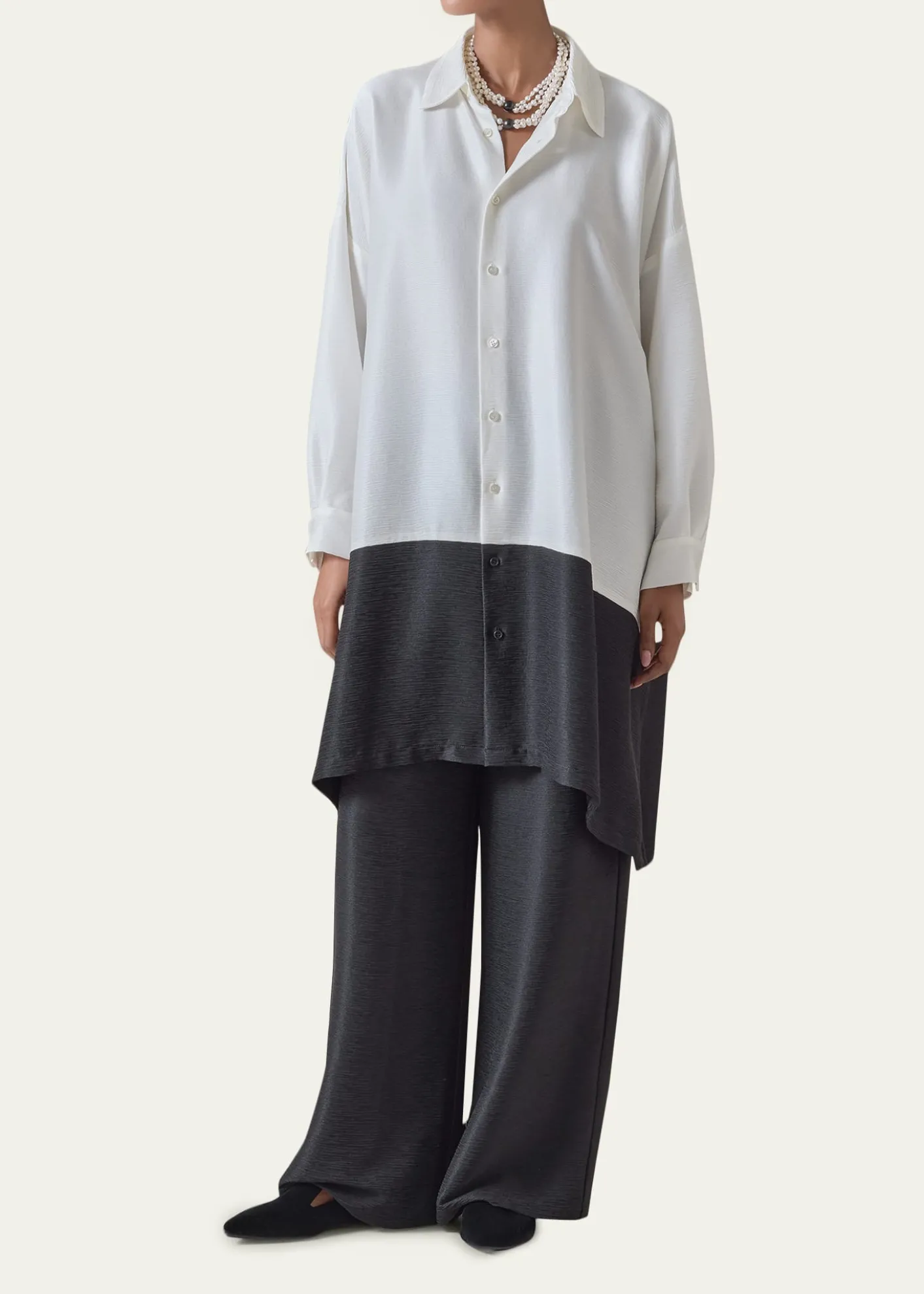 EskandarWide A-Line Shirt With Collar - Very Long Length