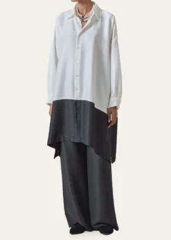 EskandarWide A-Line Shirt With Collar - Very Long Length