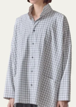 EskandarWide Brushed Gingham Cotton Shirt