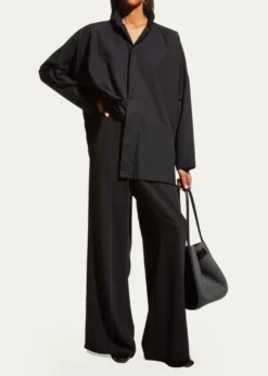 EskandarWide Double Stand Collar Shirt - Long