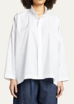EskandarWide Longer-Back Double Stand Collar Shirt (Mid Plus Length)