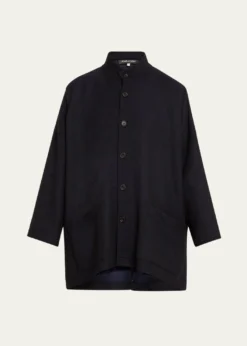 EskandarWide Open Stand Collar Jacket (Long Length)