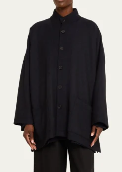 EskandarWide Open Stand Collar Jacket (Long Length)
