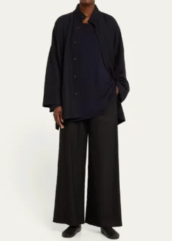 EskandarWide Open Stand Collar Jacket (Long Length)
