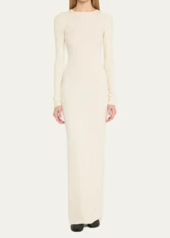 EterneLong-Sleeve Crewneck Rib-Knit Maxi Dress