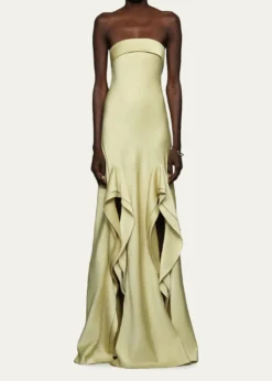Et OchsVernon Strapless Draped Side-Slit Gown