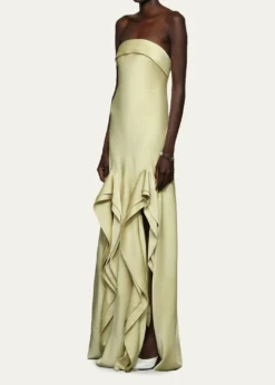 Et OchsVernon Strapless Draped Side-Slit Gown