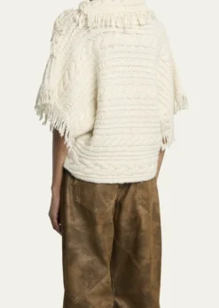 Etoile Isabel MarantBlanche Fringe Cable-Knit Sweater