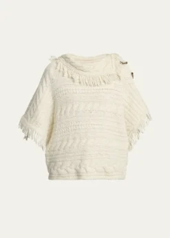 Etoile Isabel MarantBlanche Fringe Cable-Knit Sweater