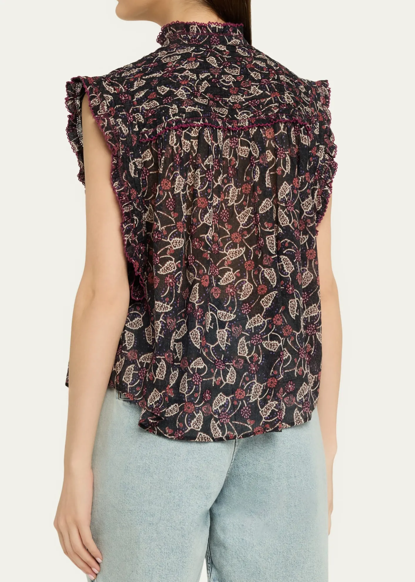 Etoile Isabel MarantDersia Floral Ruffled Cotton Button-Front Top