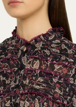 Etoile Isabel MarantDersia Floral Ruffled Cotton Button-Front Top