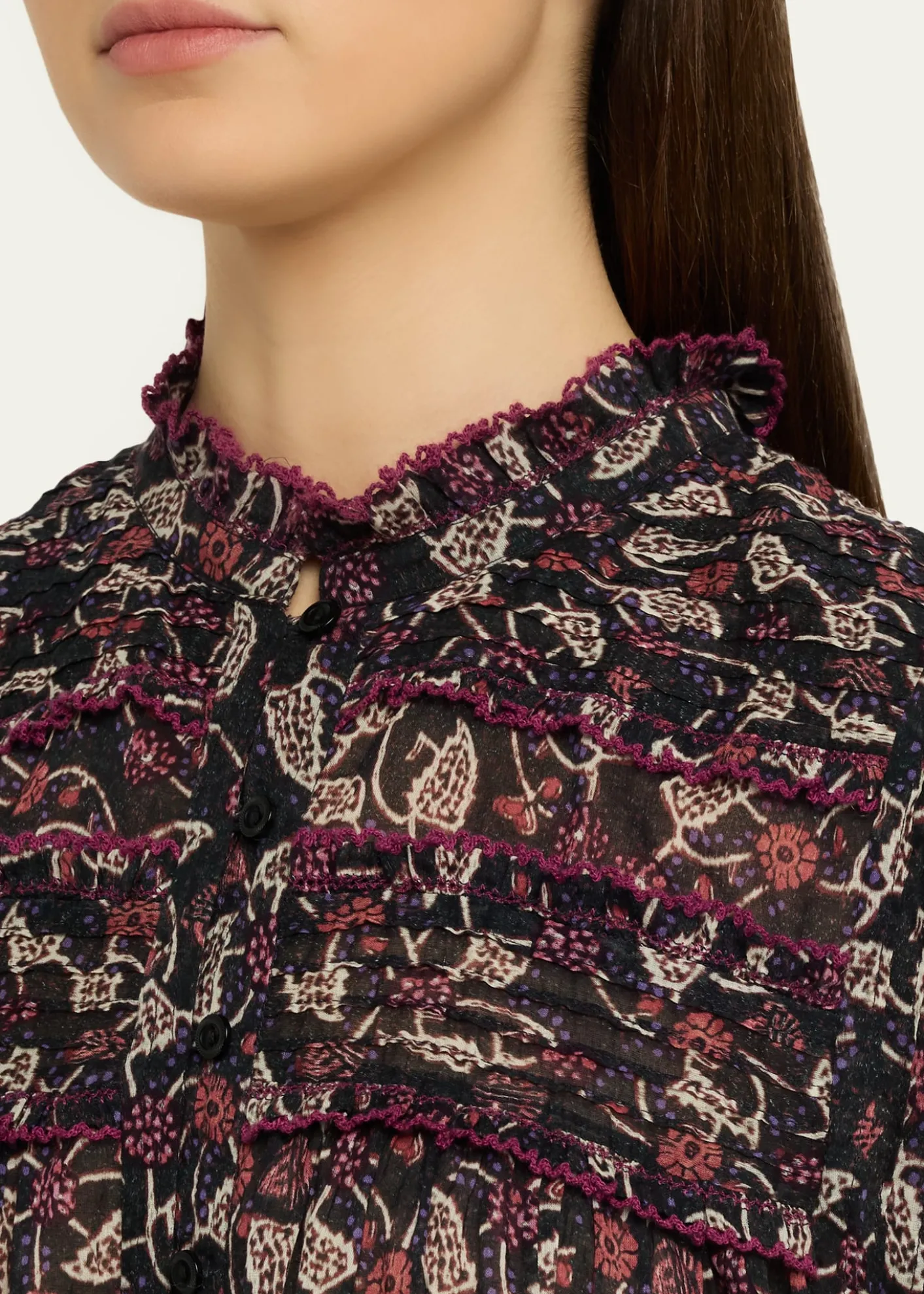 Etoile Isabel MarantDersia Floral Ruffled Cotton Button-Front Top