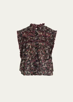 Etoile Isabel MarantDersia Floral Ruffled Cotton Button-Front Top