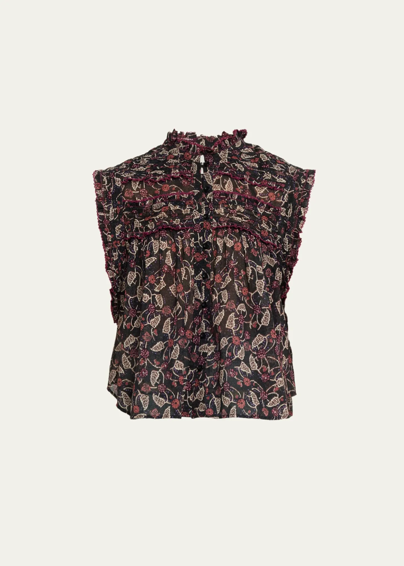 Etoile Isabel MarantDersia Floral Ruffled Cotton Button-Front Top