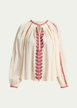 Etoile Isabel MarantLena Embroidered Cotton Gauze Blouse
