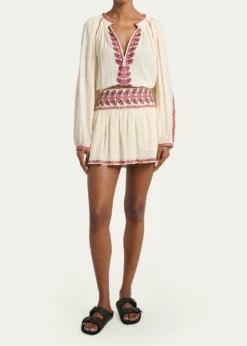 Etoile Isabel MarantPicadilia Embroidered Cotton Gauze Mini Skirt
