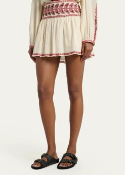 Etoile Isabel MarantPicadilia Embroidered Cotton Gauze Mini Skirt