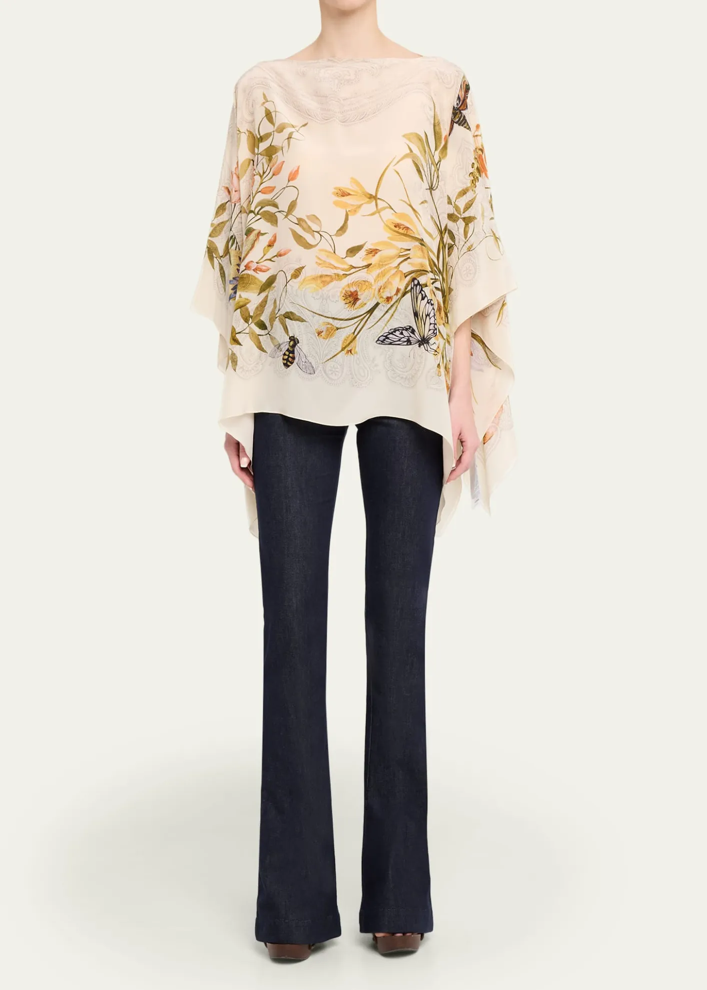EtroFloral-Print Silk Poncho Top