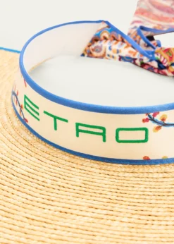 EtroLogo Straw Visor with Paisley-Print Ties