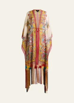 EtroMulticolor Fringe-Trim Kaftan Coverup