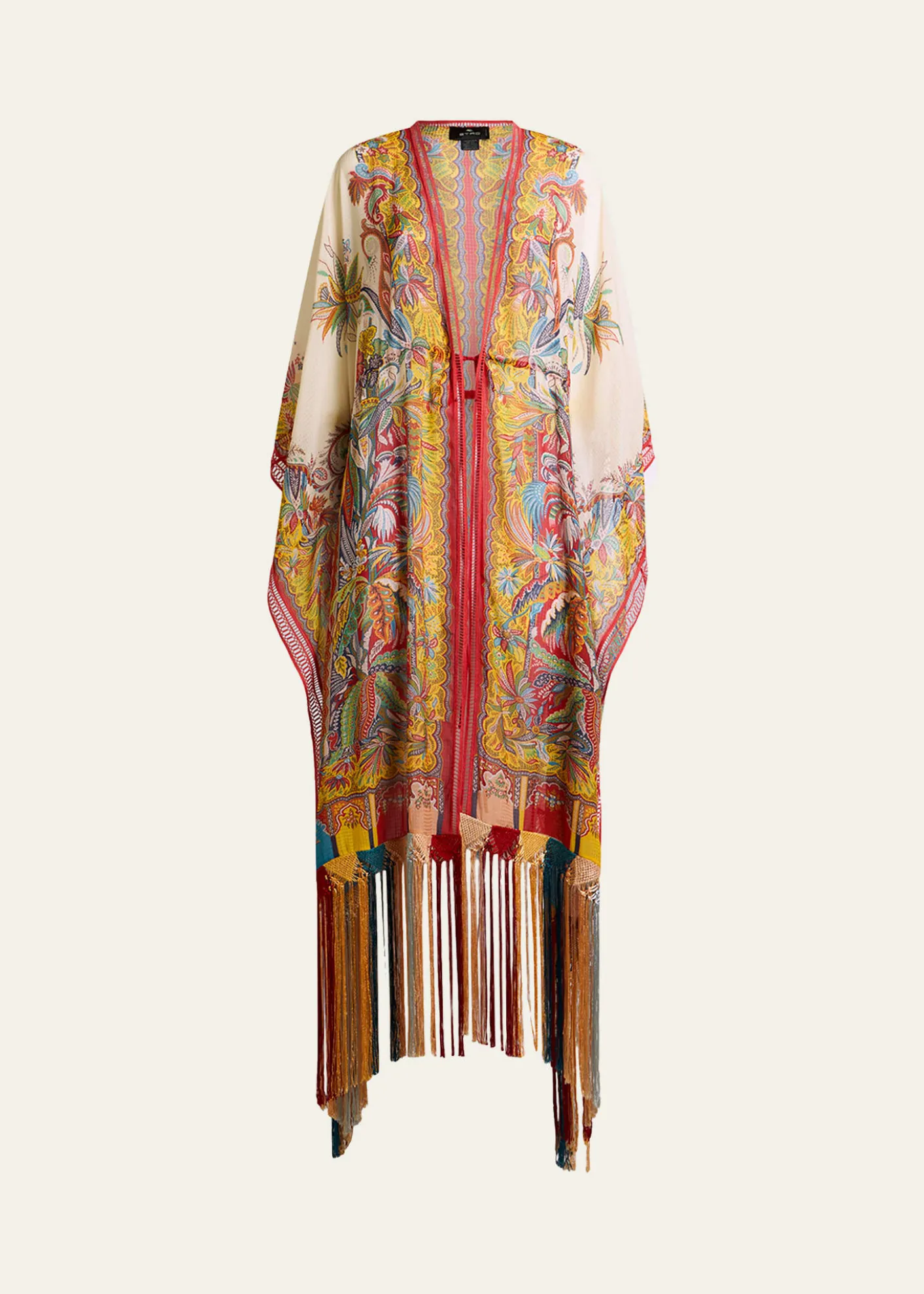 EtroMulticolor Fringe-Trim Kaftan Coverup