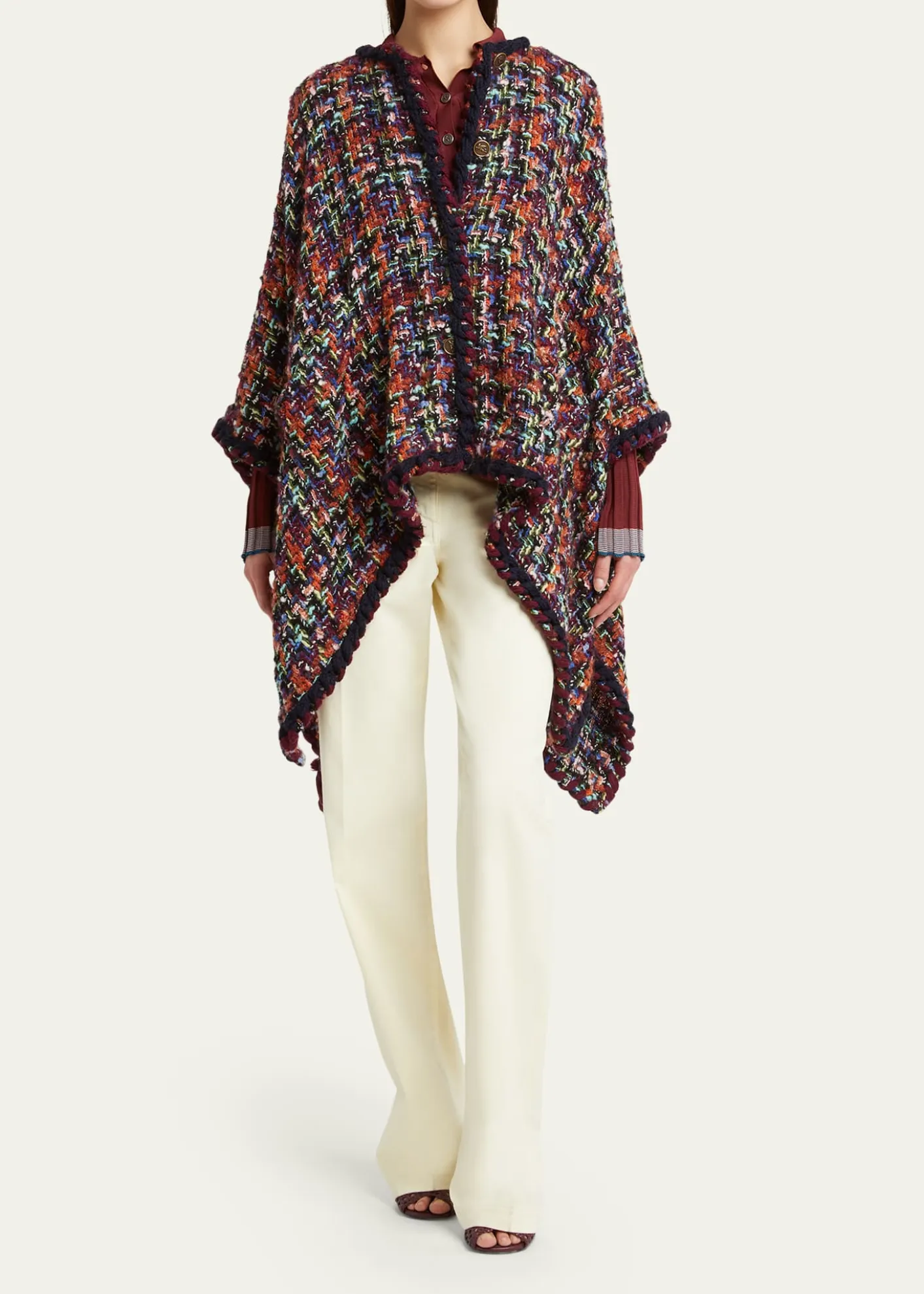 EtroMulticolor Tweed Wool-Mohair Blend Cape