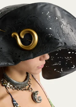 EtroOpenwork Wide-Brim Hat with Paisley Brooch