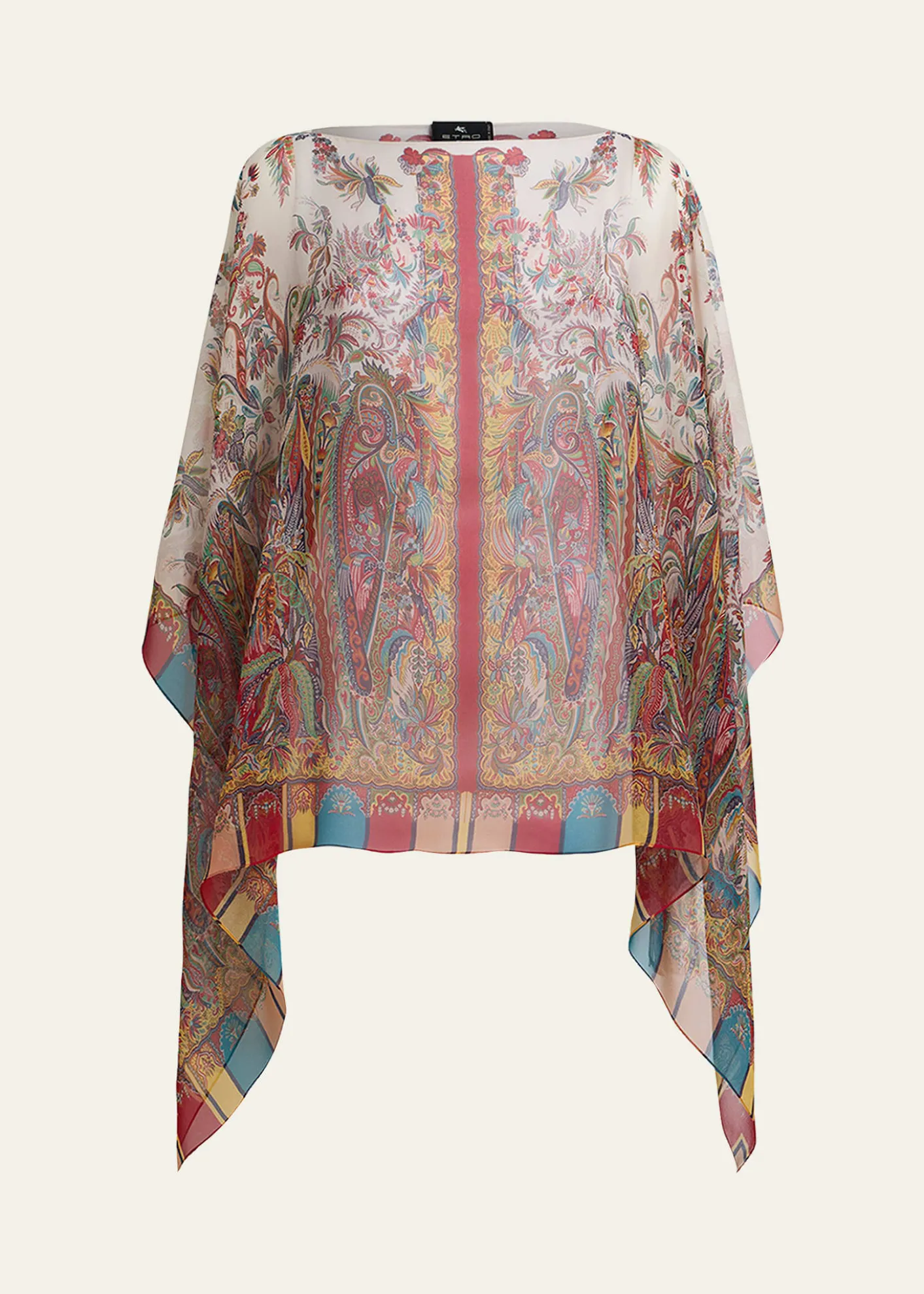 EtroPaisley Foliage Motif Silk Poncho Top