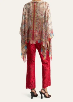 EtroPaisley Foliage Motif Silk Poncho Top