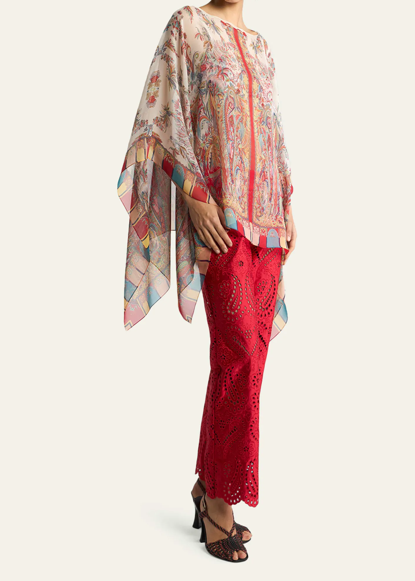 EtroPaisley Foliage Motif Silk Poncho Top