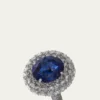 64 Facets18K White Gold One of a Kind Ring with Rose Cut Diamonds and Blue Sapphire
