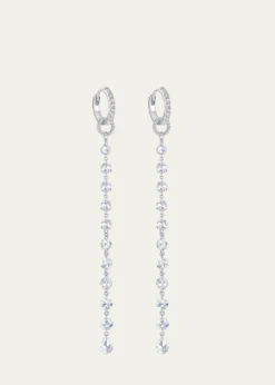64 Facets18K White Gold Single Tassel Earrings with Diamonds, 3"L