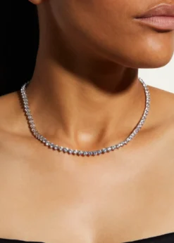 Fantasia by DeSerio0.25 Carats Per Station Three-Prong CZ Tennis Necklace