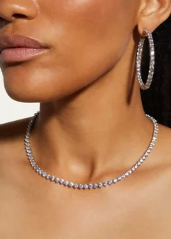 Fantasia by DeSerio0.25 Carats Per Station Three-Prong CZ Tennis Necklace