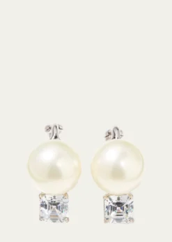 Fantasia by DeSerio18K Gold-Plated Sterling Silver Square-Top Stud Earrings with Simulated Pearl