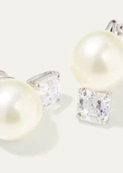Fantasia by DeSerio18K Gold-Plated Sterling Silver Square-Top Stud Earrings with Simulated Pearl