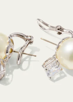 Fantasia by DeSerio18K Gold-Plated Sterling Silver Square-Top Stud Earrings with Simulated Pearl